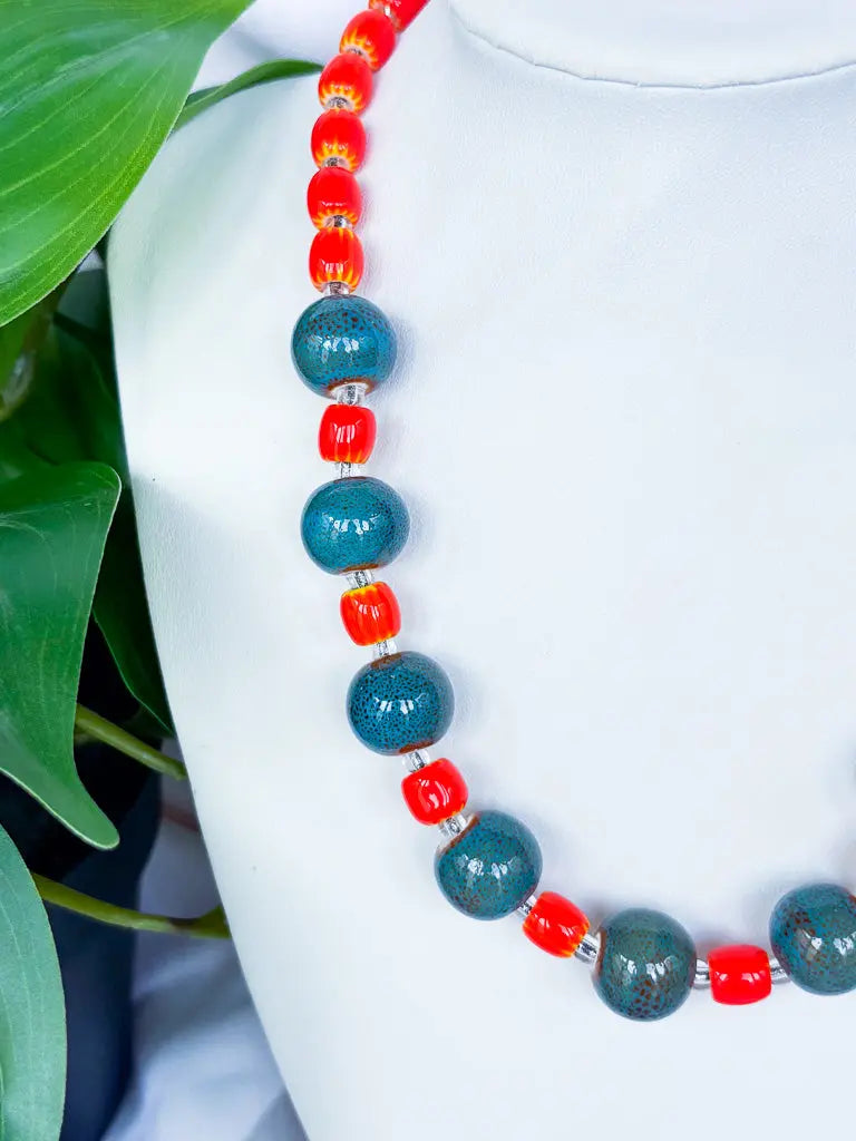 Round Blue and Bright Orange Necklace - Beadsmith