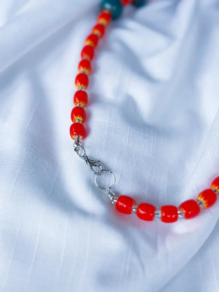 Round Blue and Bright Orange Necklace - Beadsmith