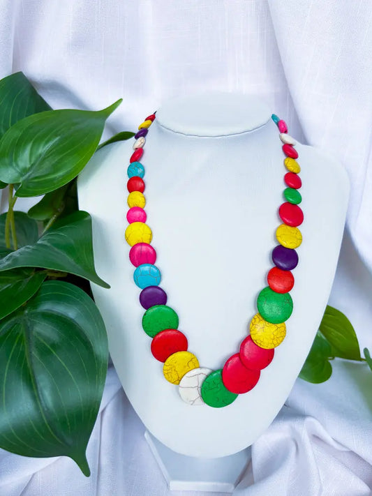 Round crackle rainbow discs beaded necklace - Beadsmith