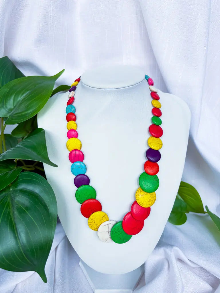 Round crackle rainbow discs beaded necklace - Beadsmith