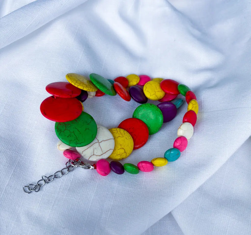 Round crackle rainbow discs beaded necklace - Beadsmith