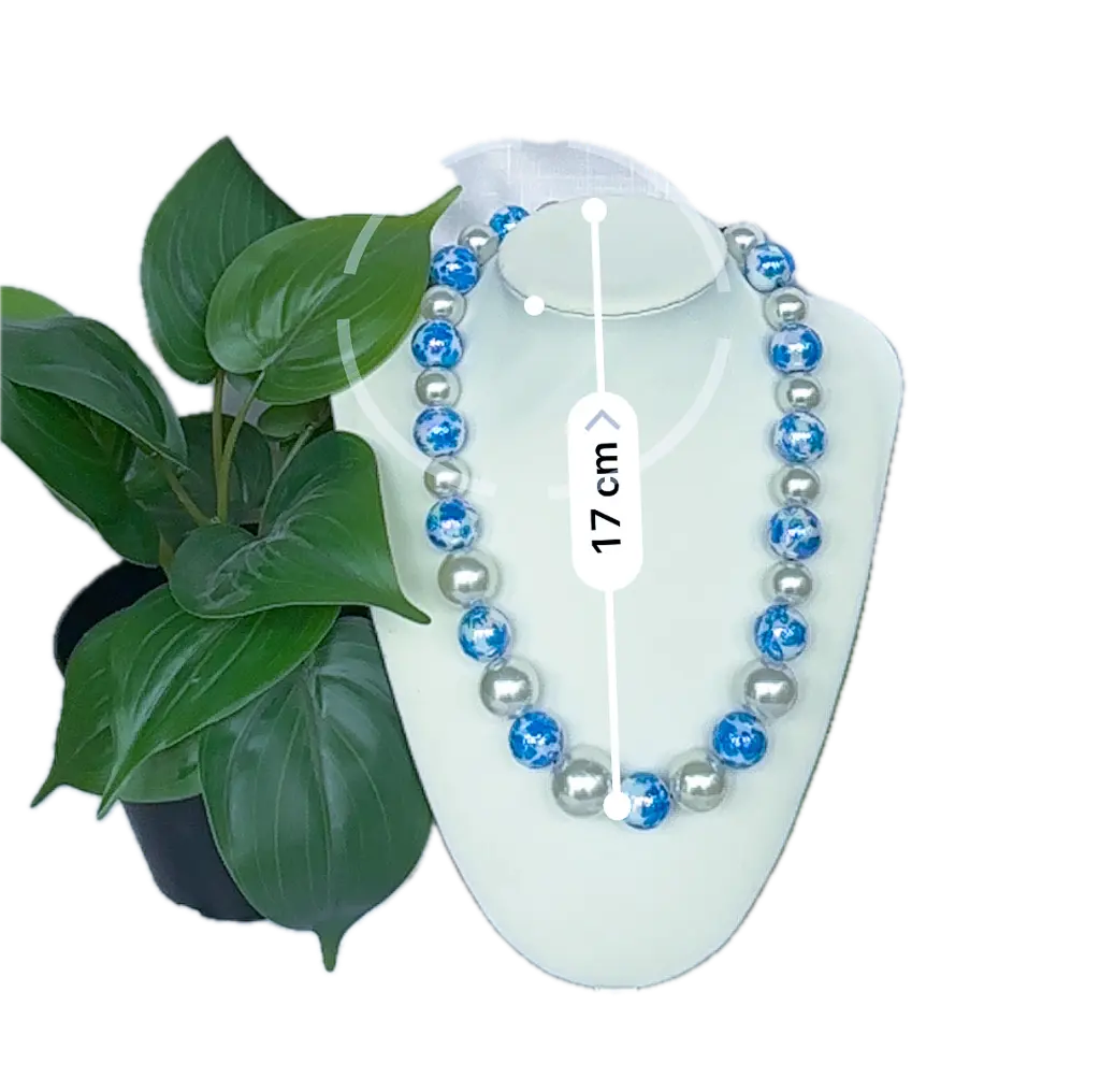 Round pearls and chunky blue beaded necklace - Beadsmith