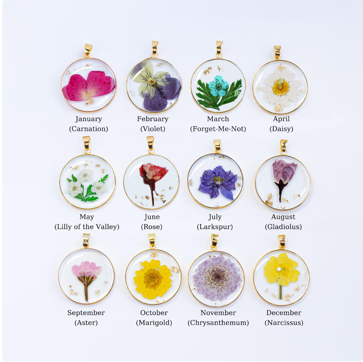 Birth Month Flower & Resin in Gold Hoop & 18k Gold Chain - Beadsmith