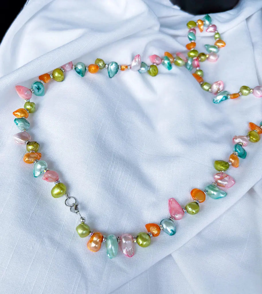 Super long rainbow pearl beaded necklace - Beadsmith