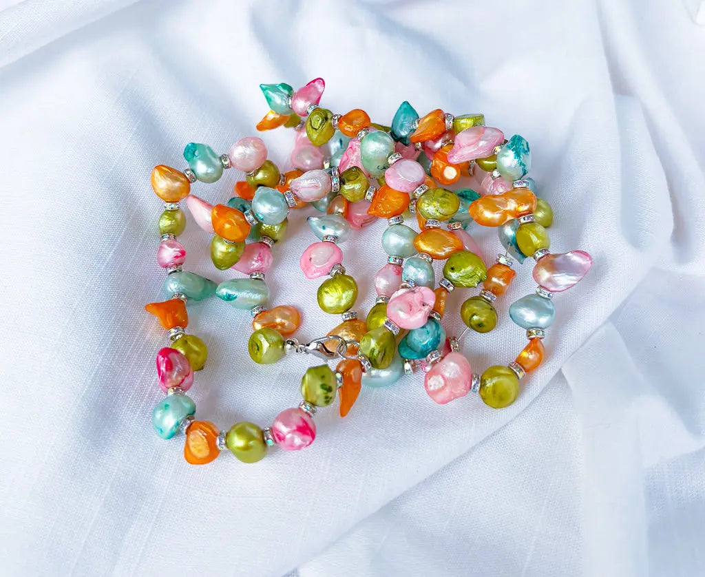 Super long rainbow pearl beaded necklace - Beadsmith