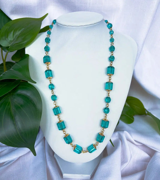 Teal and gold sqaure beaded necklace - Beadsmith