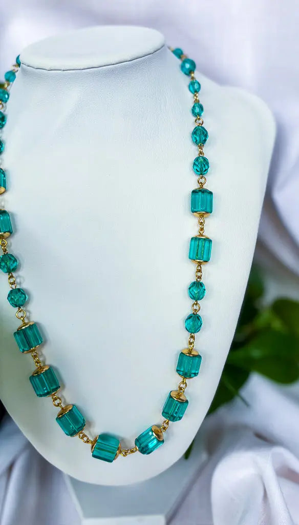 Teal and gold sqaure beaded necklace - Beadsmith