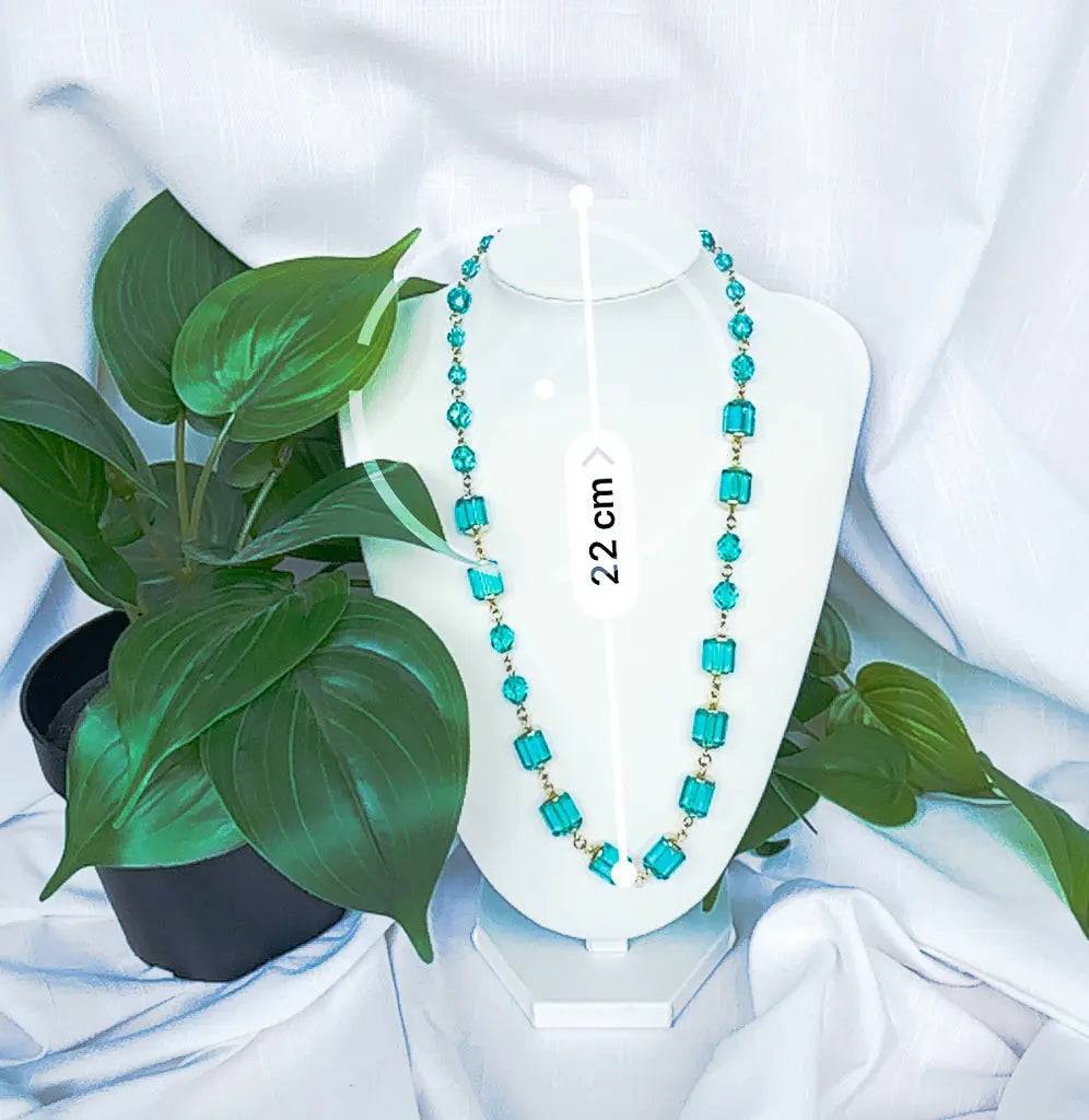 Teal and gold sqaure beaded necklace - Beadsmith