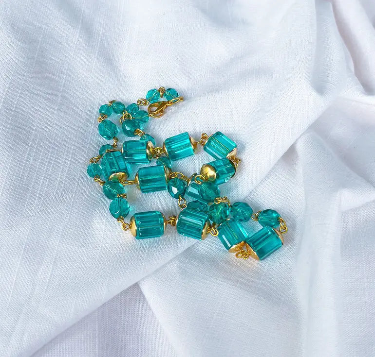 Teal and gold sqaure beaded necklace - Beadsmith