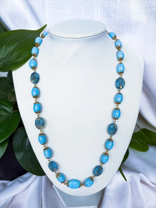 Turqourise blue and gold chunky necklace - Beadsmith