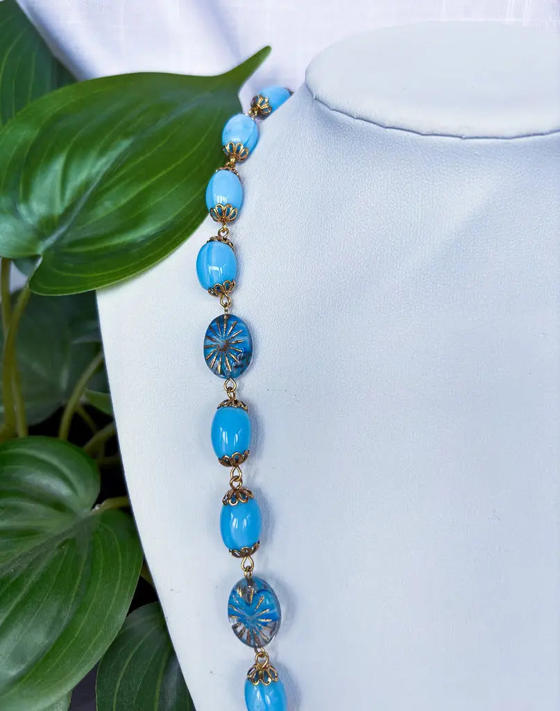 Turqourise blue and gold chunky necklace - Beadsmith