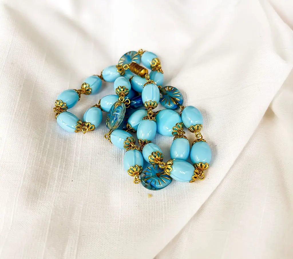 Turqourise blue and gold chunky necklace - Beadsmith