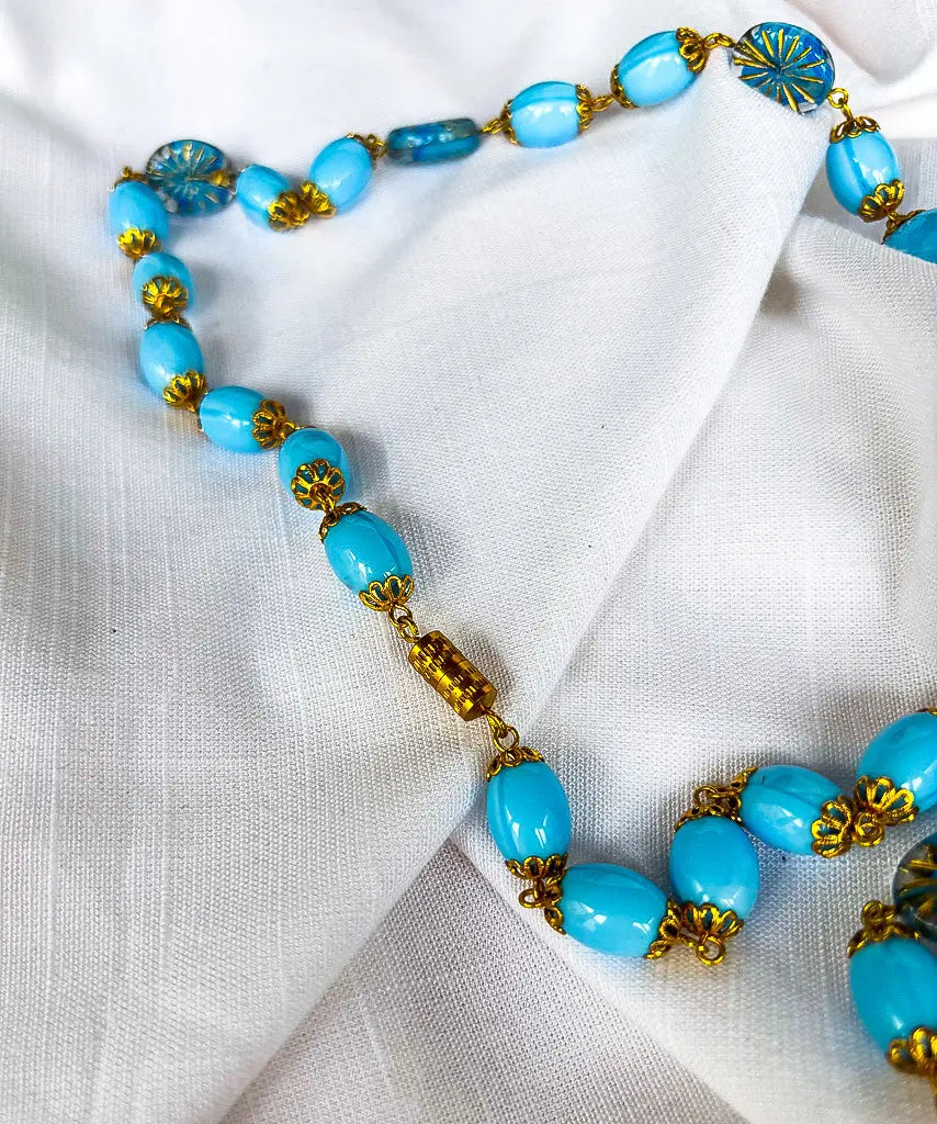 Turqourise blue and gold chunky necklace - Beadsmith